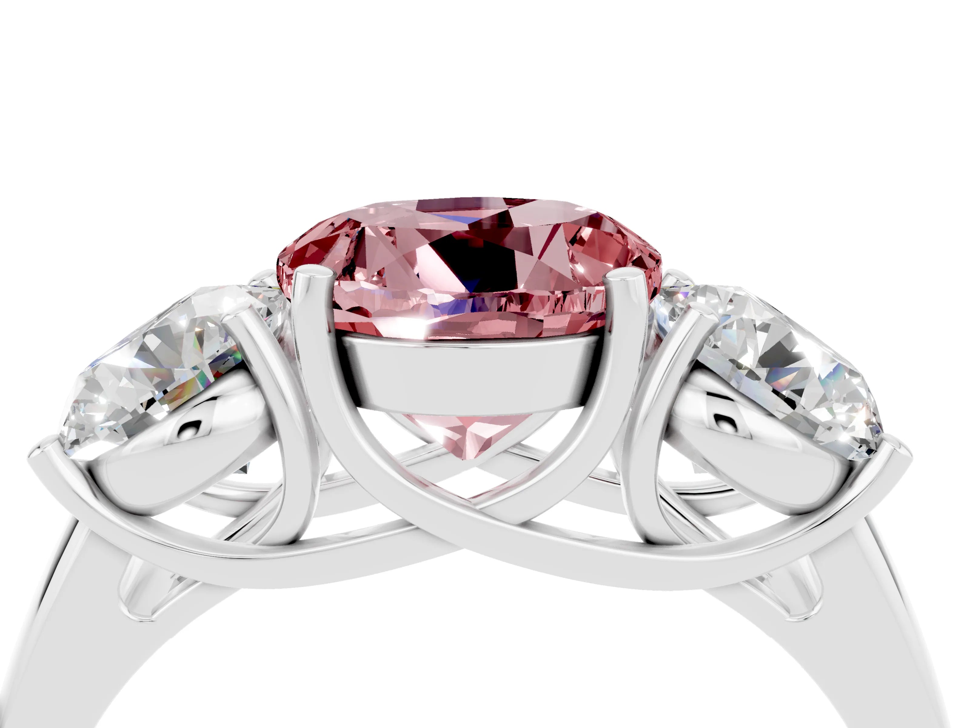 White gold Three-Stone Round Cut Morganite Engagement Ring with Prong Setting_4