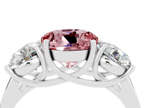 White gold Three-Stone Round Cut Morganite Engagement Ring with Prong Setting_4