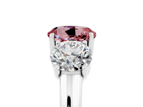 White gold Three-Stone Round Cut Morganite Engagement Ring with Prong Setting_5