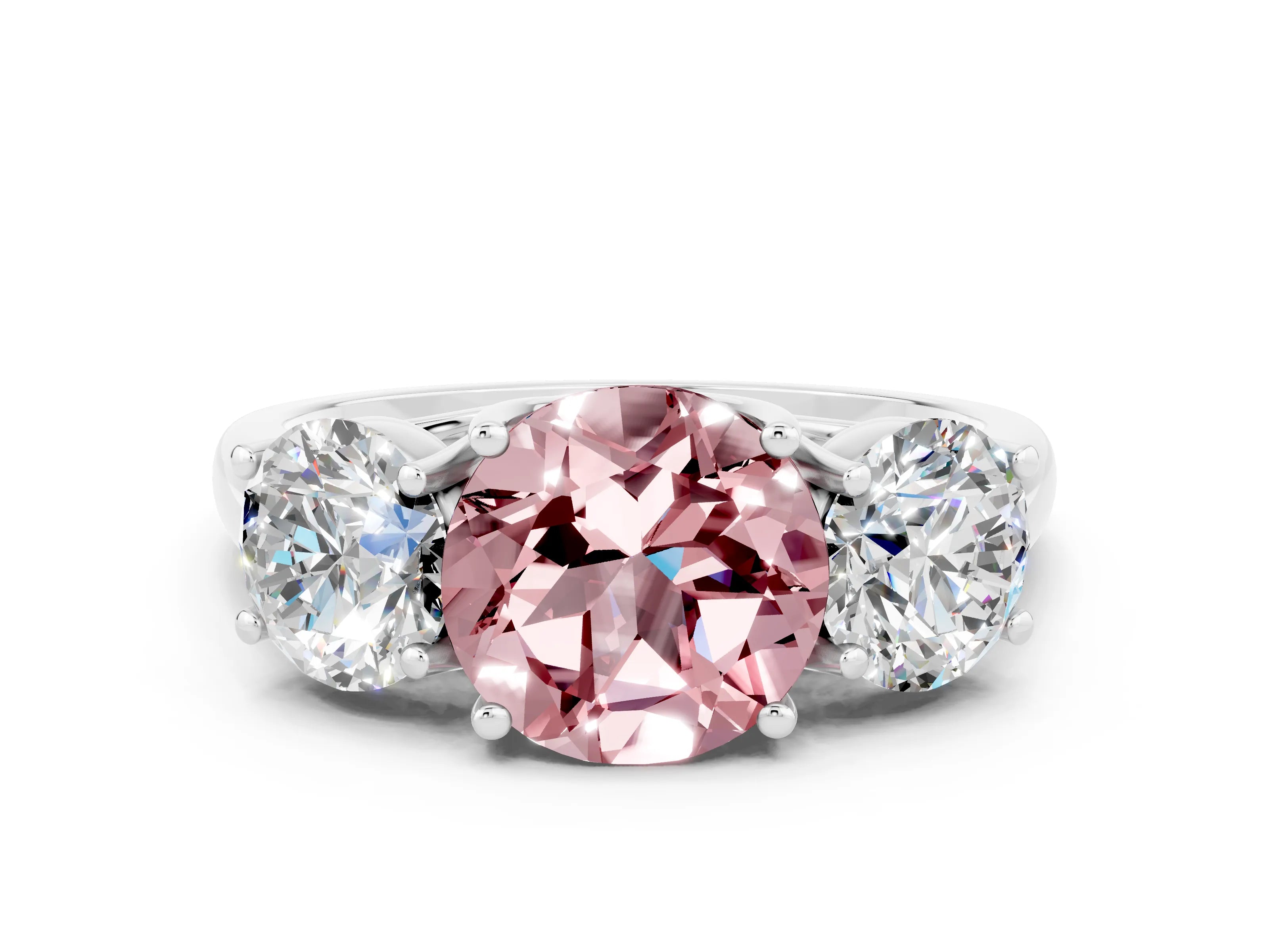 White gold Three-Stone Round Cut Morganite Engagement Ring with Prong Setting
