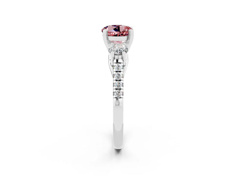 White gold Three-Stone Round Cut Morganite Pavé Band with Four-Prong Setting_2