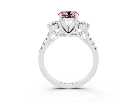 White gold Three-Stone Round Cut Morganite Pavé Band with Four-Prong Setting_3