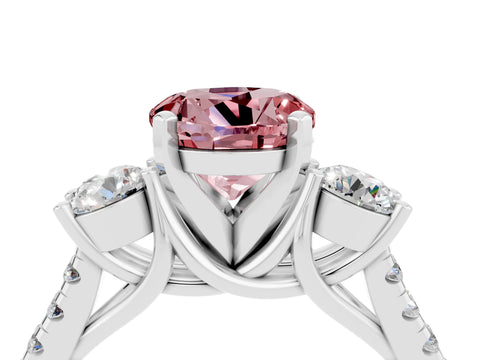White gold Three-Stone Round Cut Morganite Pavé Band with Four-Prong Setting_4