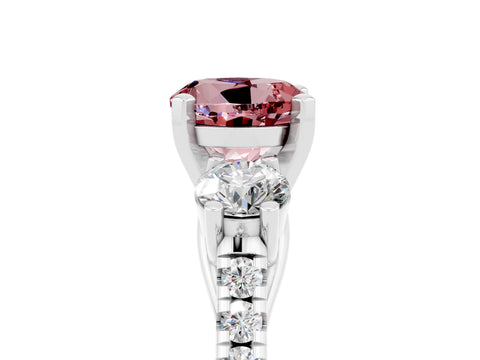 White gold Three-Stone Round Cut Morganite Pavé Band with Four-Prong Setting_5