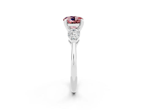 White gold Three-Stone Round Cut Morganite Ring with Pear Side Stones and Four-Prong Setting_20