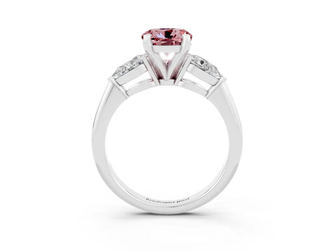 White gold Three-Stone Round Cut Morganite Ring with Pear Side Stones and Four-Prong Setting_27