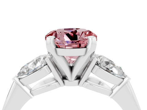 White gold Three-Stone Round Cut Morganite Ring with Pear Side Stones and Four-Prong Setting_28