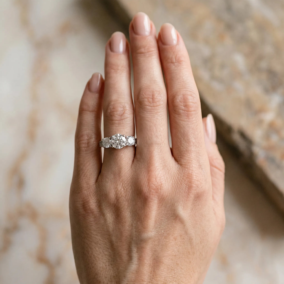 White gold Three-Stone Round Cut Pavé Band with Prong Setting_27