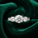 White gold Three-Stone Round Cut Pavé Band with Prong Setting_30