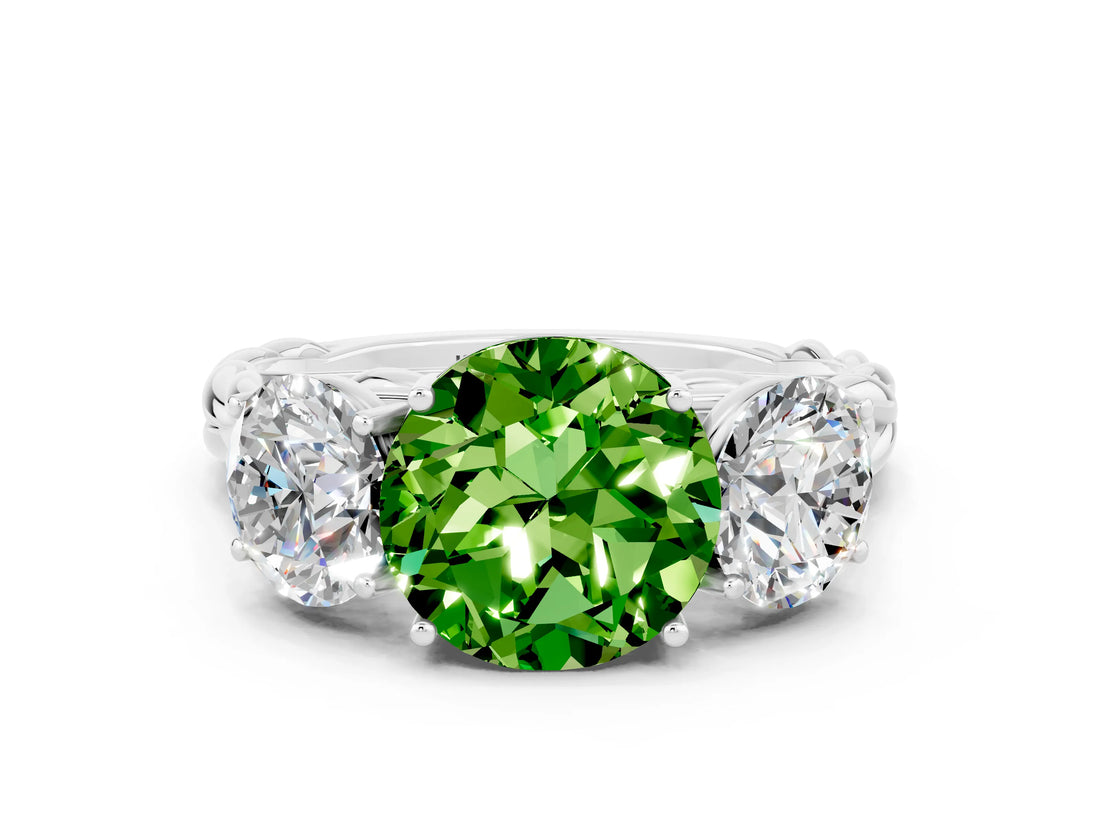 White gold Three-Stone Round Cut Peridot Braided Band Ring with Four-Prong Setting_12