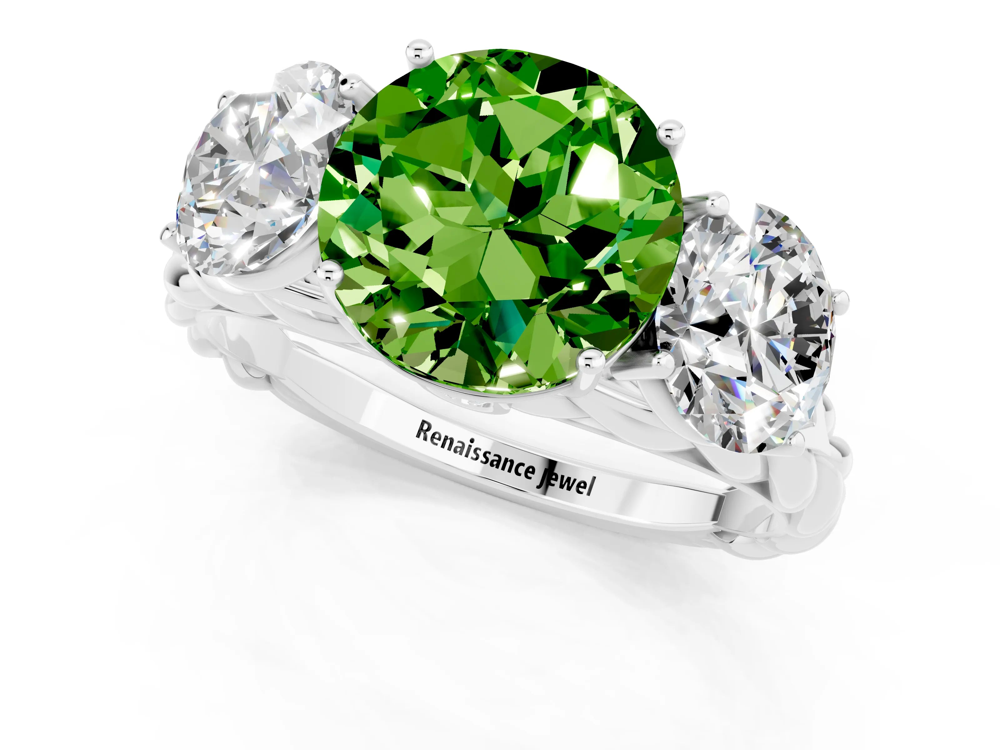 White gold Three-Stone Round Cut Peridot Braided Band Ring with Four-Prong Setting_13