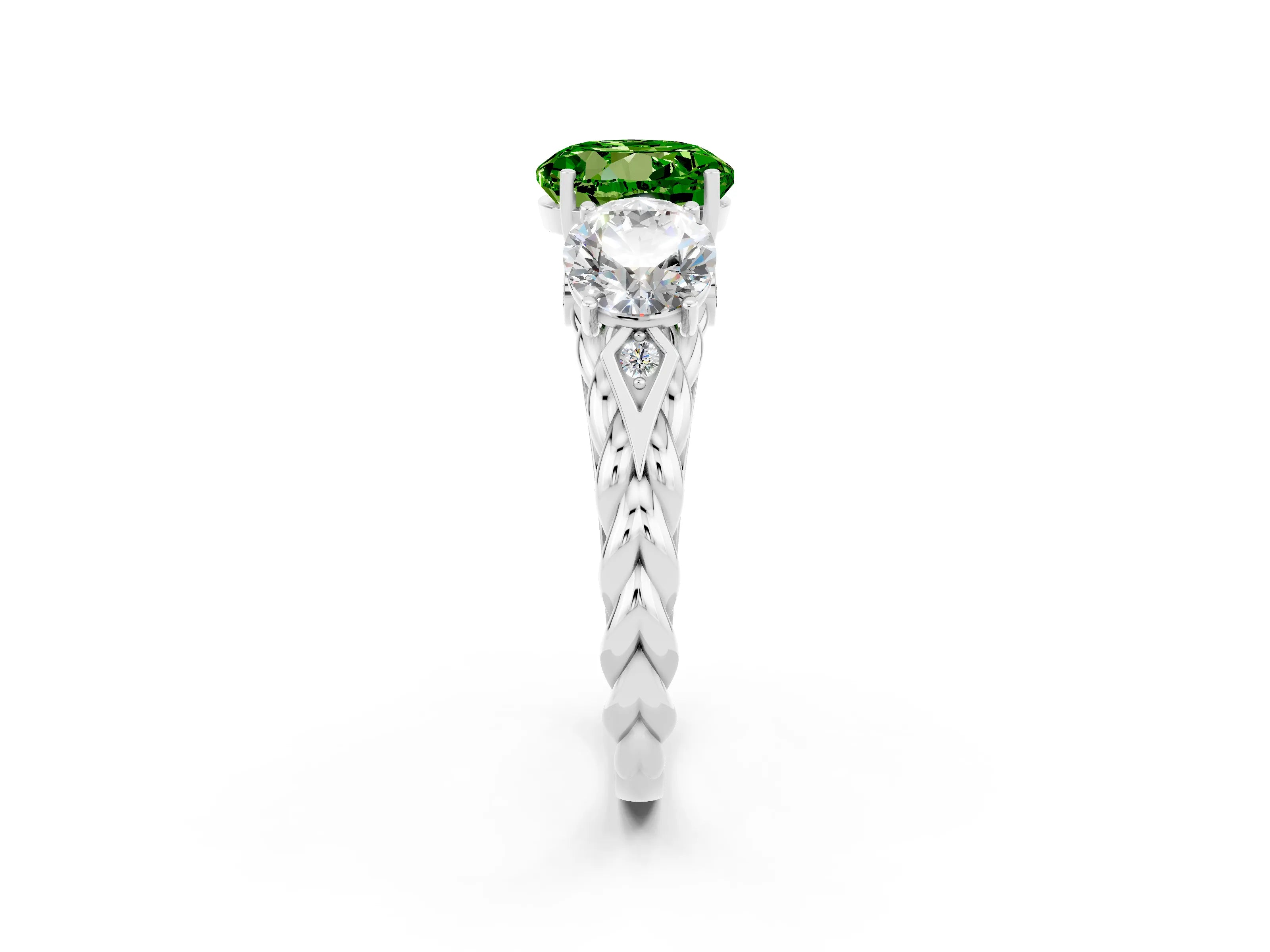 White gold Three-Stone Round Cut Peridot Braided Band Ring with Four-Prong Setting_14