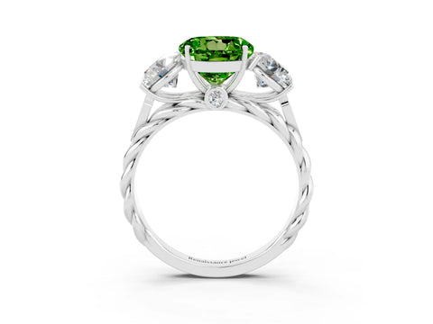 White gold Three-Stone Round Cut Peridot Braided Band Ring with Four-Prong Setting_15