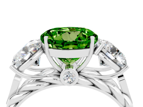 White gold Three-Stone Round Cut Peridot Braided Band Ring with Four-Prong Setting_16