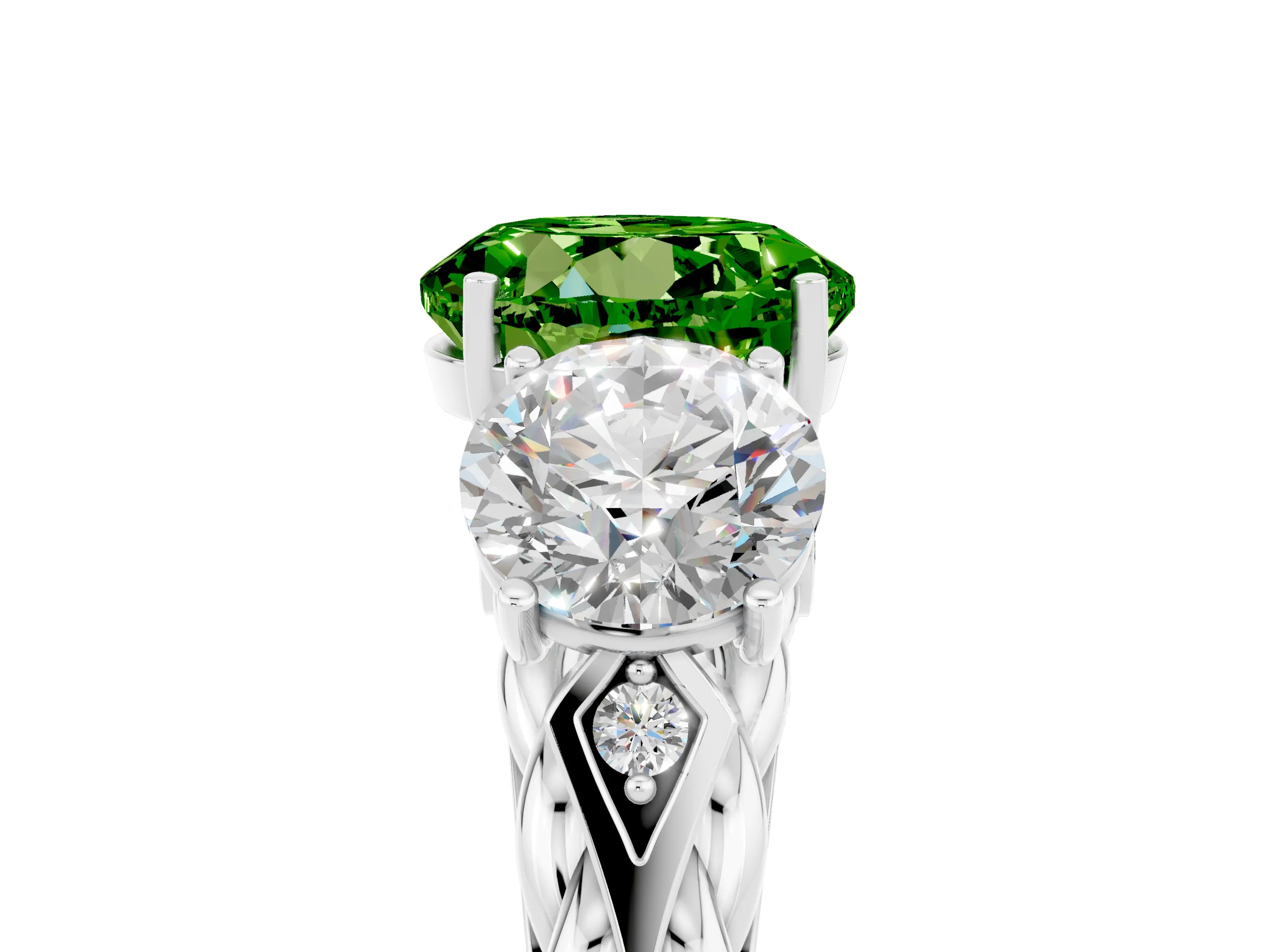 White gold Three-Stone Round Cut Peridot Braided Band Ring with Four-Prong Setting_17