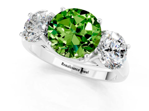 White gold Three-Stone Round Cut Peridot Engagement Ring with Prong Setting_1