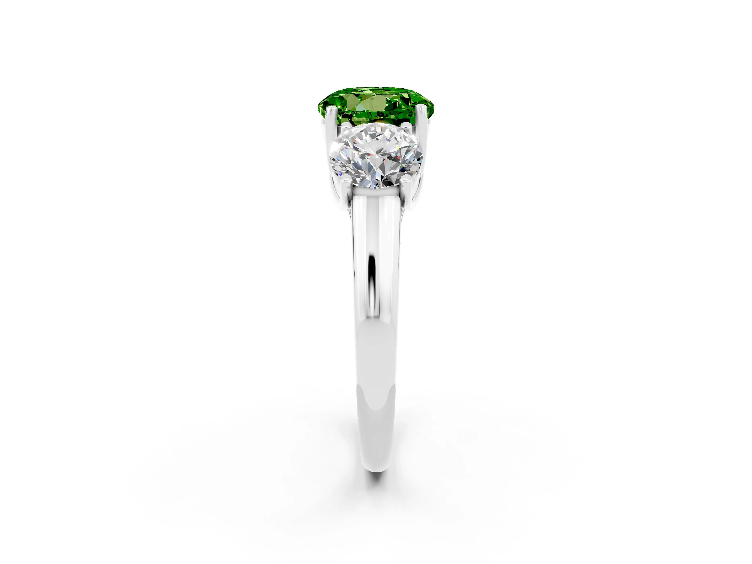 White gold Three-Stone Round Cut Peridot Engagement Ring with Prong Setting_2