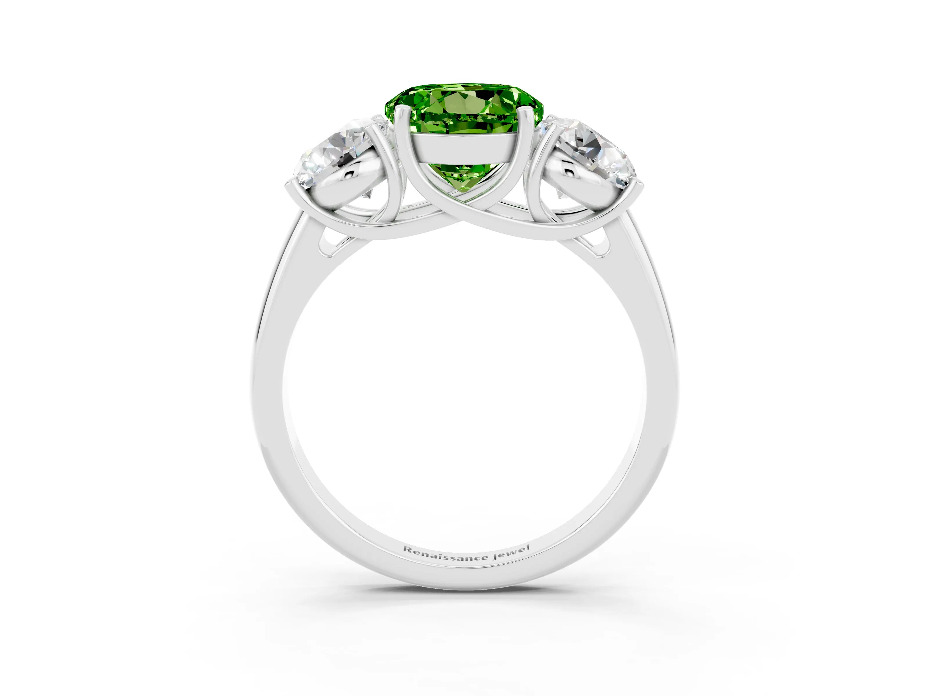 White gold Three-Stone Round Cut Peridot Engagement Ring with Prong Setting_3