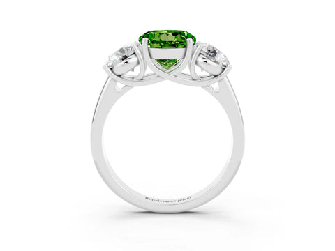 White gold Three-Stone Round Cut Peridot Engagement Ring with Prong Setting_3