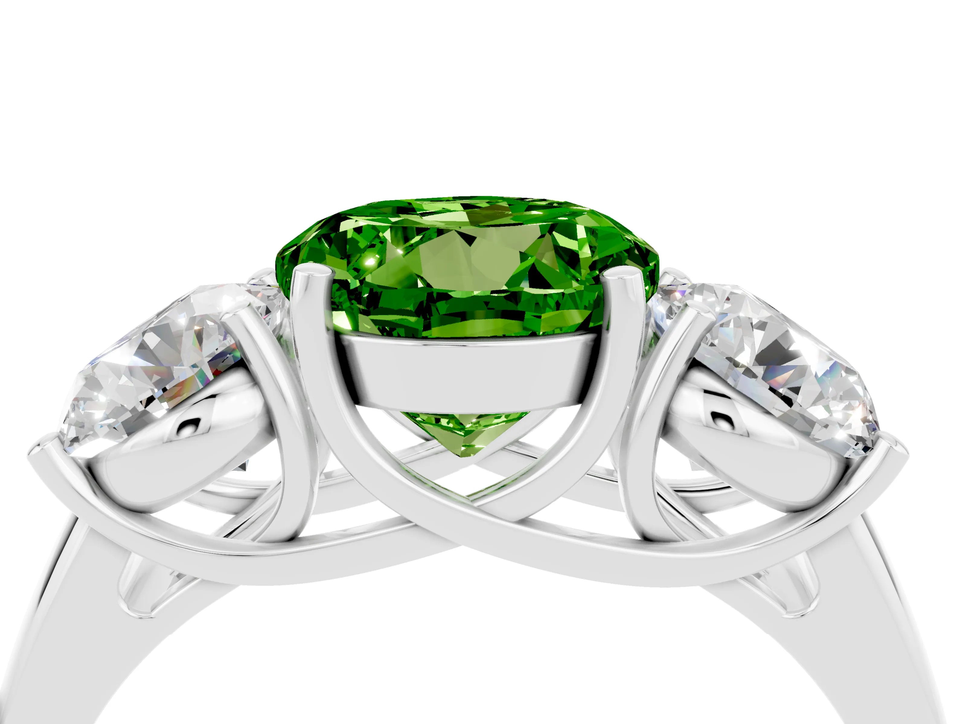 White gold Three-Stone Round Cut Peridot Engagement Ring with Prong Setting_4
