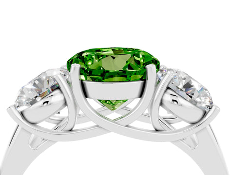 White gold Three-Stone Round Cut Peridot Engagement Ring with Prong Setting_4