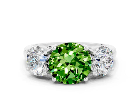 White gold Three-Stone Round Cut Peridot Engagement Ring with Prong Setting