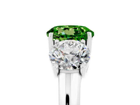 White gold Three-Stone Round Cut Peridot Engagement Ring with Prong Setting_5