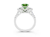 White gold Three-Stone Round Cut Peridot Pavé Band with Four-Prong Setting_3
