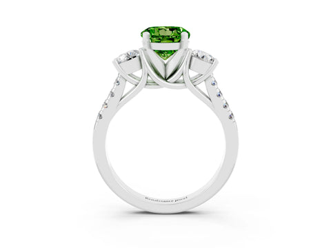 White gold Three-Stone Round Cut Peridot Pavé Band with Four-Prong Setting_3