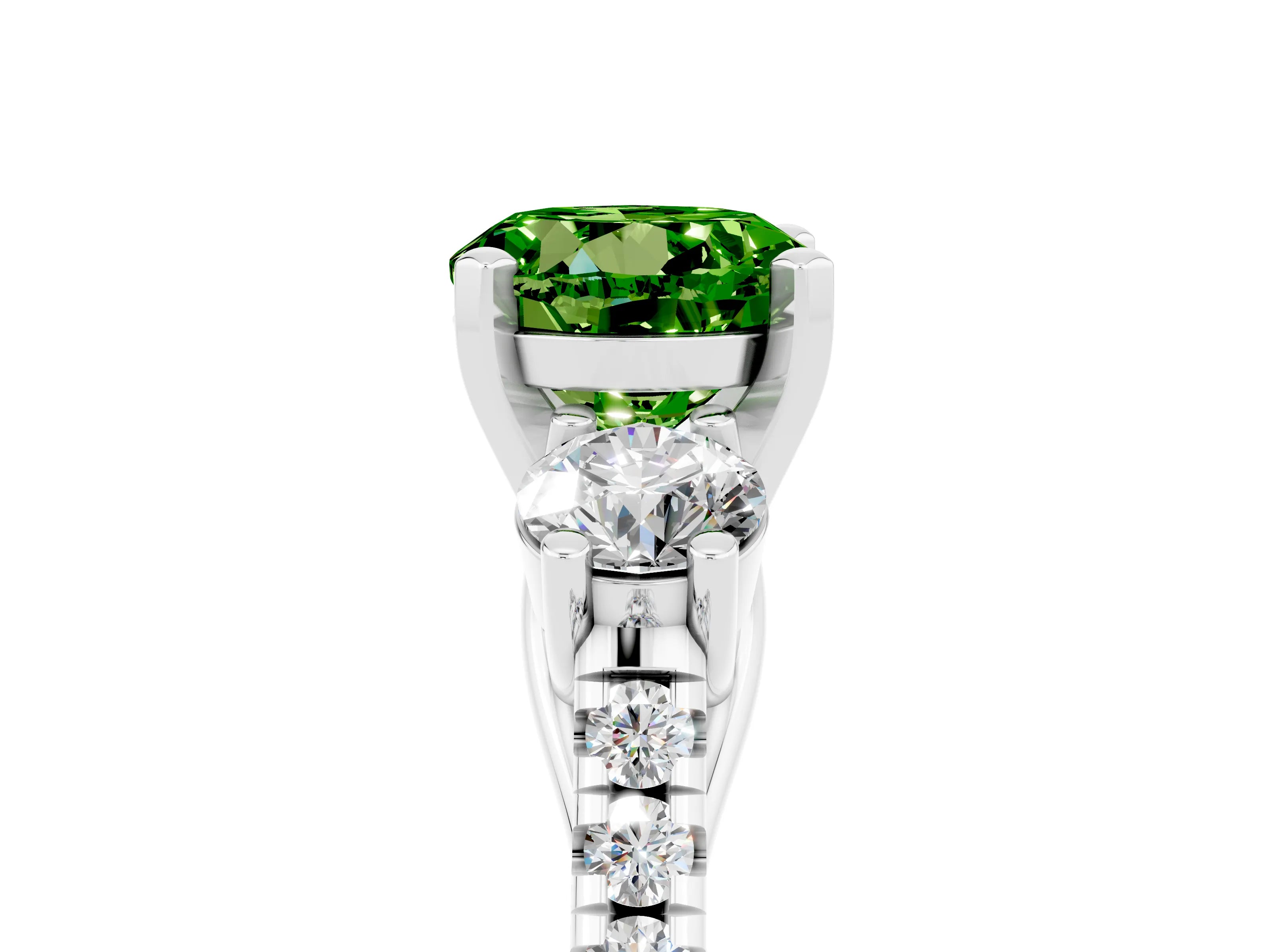 White gold Three-Stone Round Cut Peridot Pavé Band with Four-Prong Setting_5