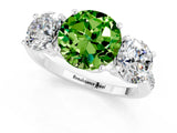 White gold Three-Stone Round Cut Peridot Ring with Pavé Band and Prong Setting_13