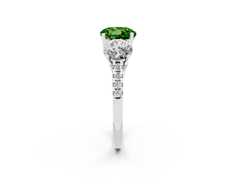 White gold Three-Stone Round Cut Peridot Ring with Pavé Band and Prong Setting_14