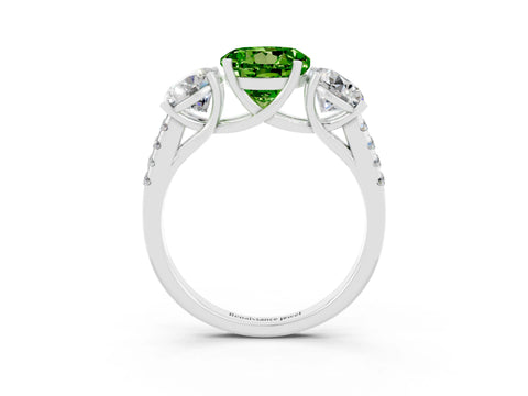 White gold Three-Stone Round Cut Peridot Ring with Pavé Band and Prong Setting_15