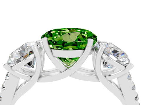 White gold Three-Stone Round Cut Peridot Ring with Pavé Band and Prong Setting_16