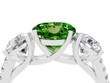 White gold Three-Stone Round Cut Peridot Ring with Pavé Band and Prong Setting_16