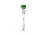 White gold Three-Stone Round Cut Peridot Ring with Pear Side Stones and Four-Prong Setting_20