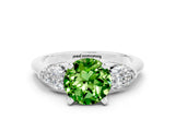 White gold Three-Stone Round Cut Peridot Ring with Pear Side Stones and Four-Prong Setting_24