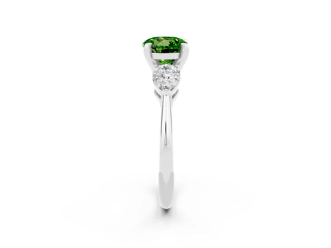 White gold Three-Stone Round Cut Peridot Ring with Pear Side Stones and Four-Prong Setting_26