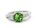 White gold Three-Stone Round Cut Peridot Ring with Pear  Side Stones in Four-Prong Setting_12