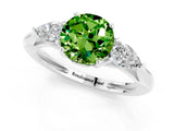 White gold Three-Stone Round Cut Peridot Ring with Pear  Side Stones in Four-Prong Setting_13
