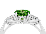 White gold Three-Stone Round Cut Peridot Ring with Pear  Side Stones in Four-Prong Setting_16