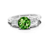 White gold Three-Stone Round Cut Peridot Ring with Pear  Side Stones in Four-Prong Setting_48