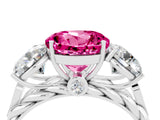 White gold Three-Stone Round Cut Pink Sapphire Braided Band Ring with Four-Prong Setting_40