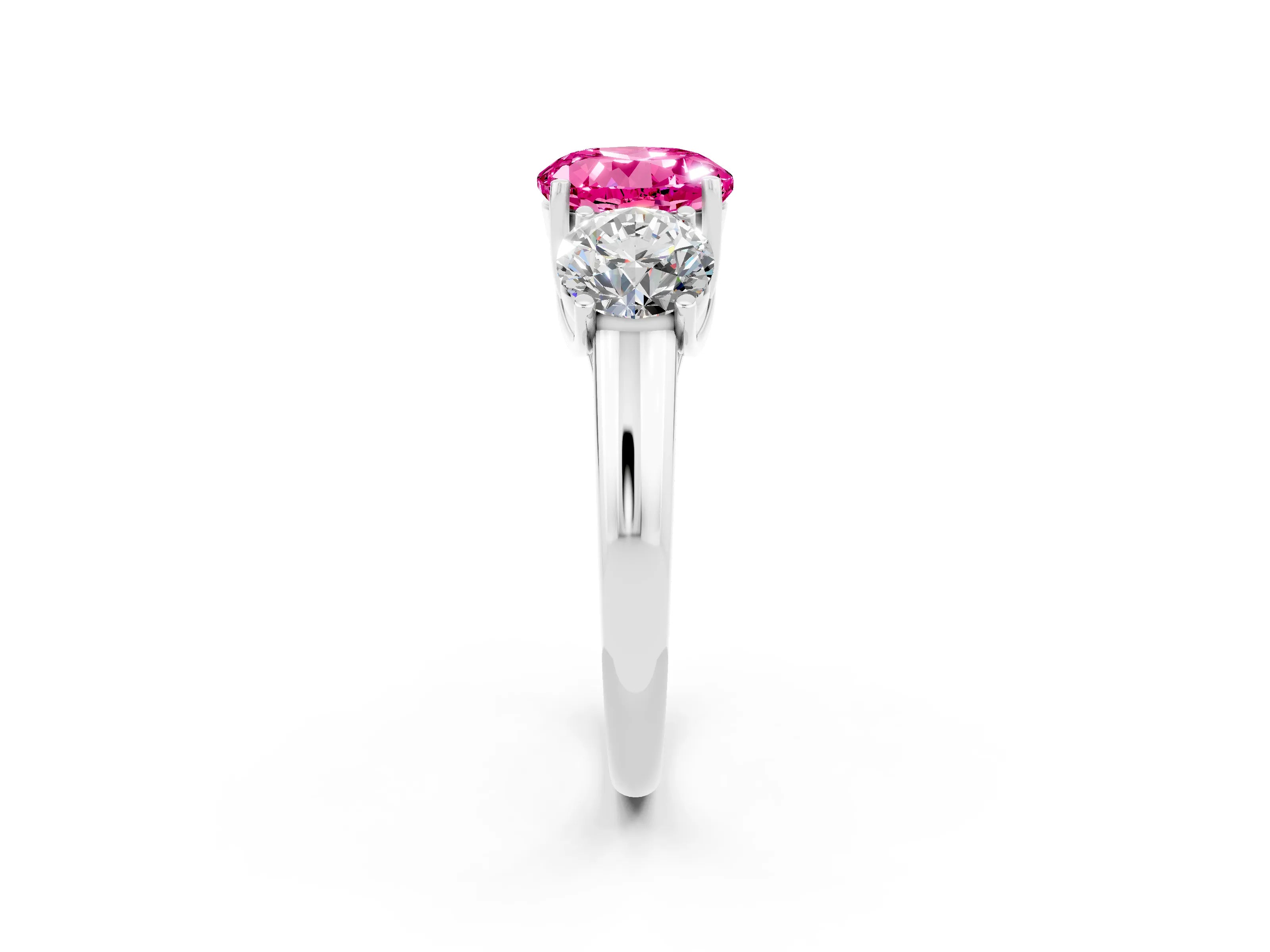 White gold Three-Stone Round Cut Pink Sapphire Engagement Ring with Prong Setting_14