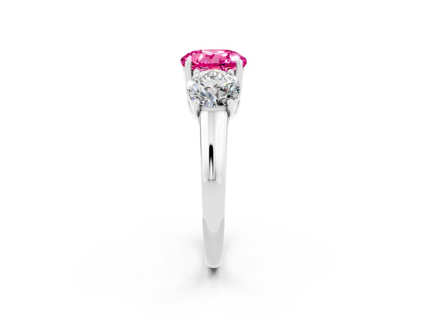 White gold Three-Stone Round Cut Pink Sapphire Engagement Ring with Prong Setting