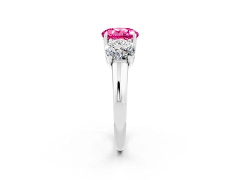 White gold Three-Stone Round Cut Pink Sapphire Engagement Ring with Prong Setting_14