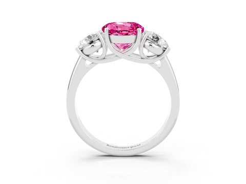 White gold Three-Stone Round Cut Pink Sapphire Engagement Ring with Prong Setting_15