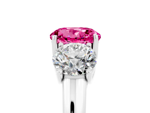 White gold Three-Stone Round Cut Pink Sapphire Engagement Ring with Prong Setting_17