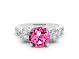 White gold Three-Stone Round Cut Pink Sapphire Pavé Band with Four-Prong Setting_24