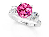 White gold Three-Stone Round Cut Pink Sapphire Pavé Band with Four-Prong Setting_25